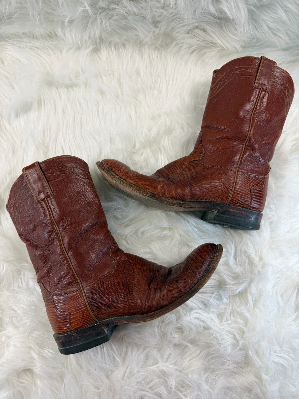 Vintage Justin Exotic Iguana Lizard Skin & Leather Roper Western Boots Men’s 8.5